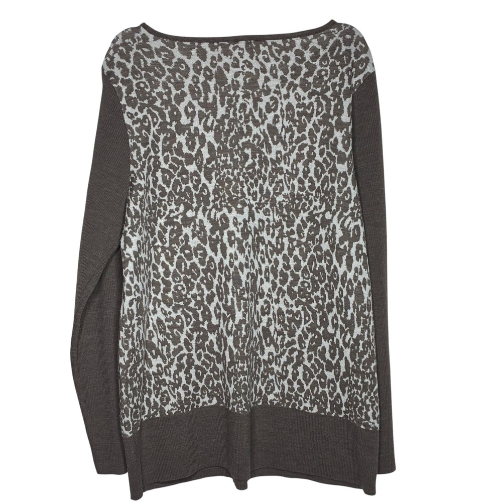 Chicos Womens Size 2/Large Brown Leopard Print Sweater Zipper Detail Wool Knit - Picture 6 of 9